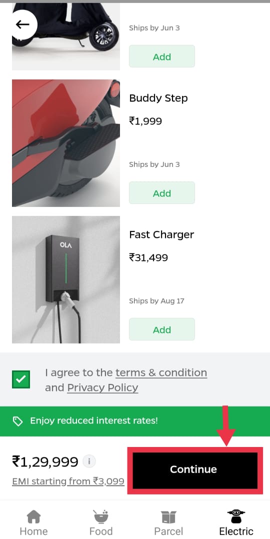ow to buy ola electric Scooter-Continue to order